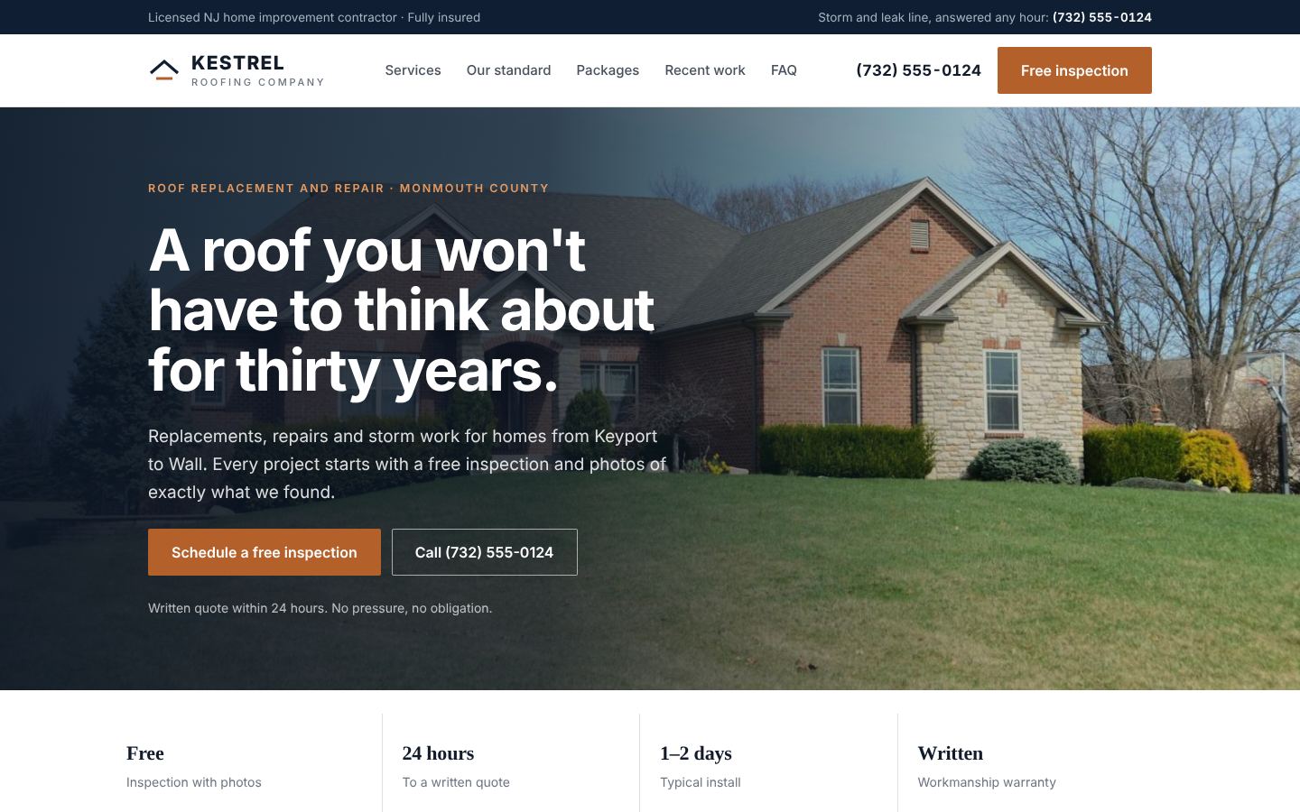 Kestrel Roofing Co. — roofing website example